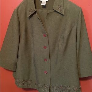 SAG HARBOR Two Piece Pant Suit with Decorative Beading and Needle Work